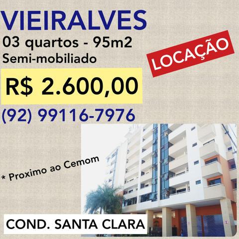 Vieralves: 03 quartos 100m2 semi mobiliado no Santa Clara