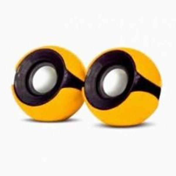 caixa de som mini 2.0 canais 5w usb cs-69 preto e amarelo