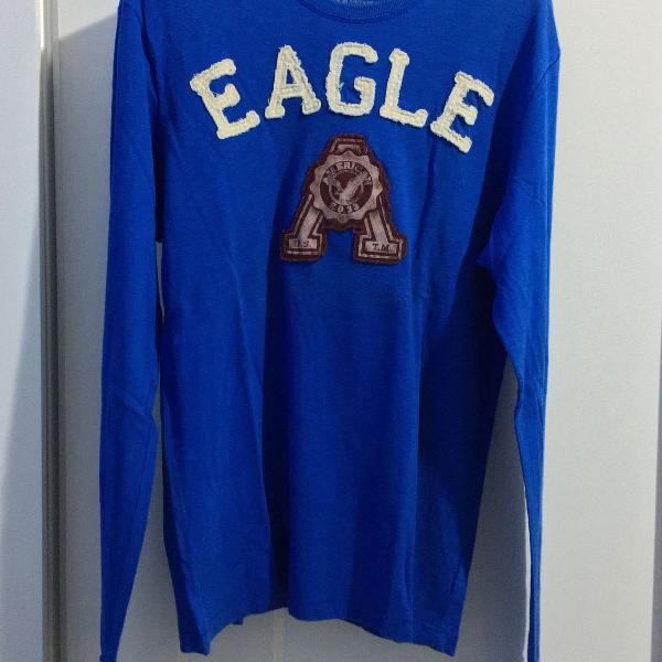 camisa de manga comprida azul american eagle
