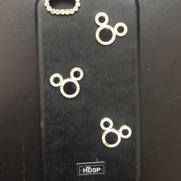 capinha mickey mouse preta com detalhes dourados iphone 6s e