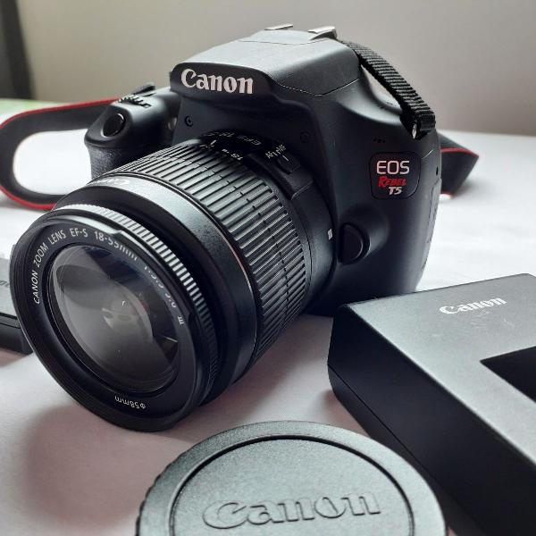 câmera canon t5 rebel + lente 18-55mm - seminova perfeita