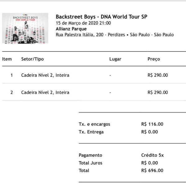 ingressos show backstreet boys são paulo 15/03/20