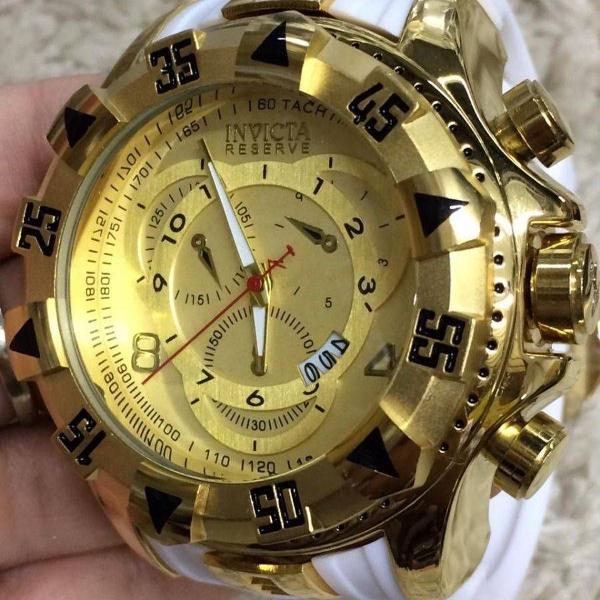relógio invicta dourado pulseira branca grande