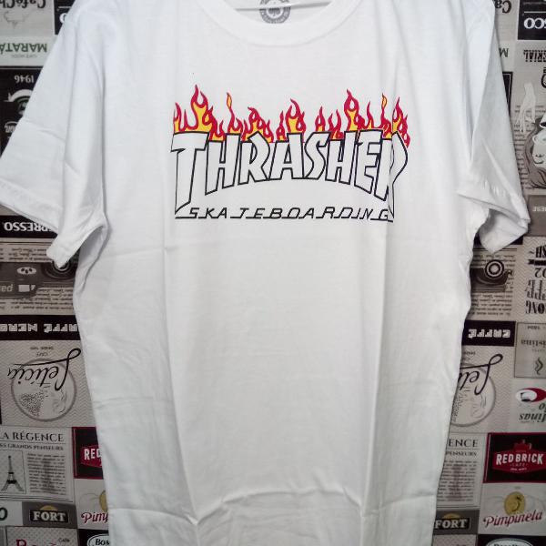 Camiseta Thrasher Skateboarding 100% Algodão Tm GG Branca