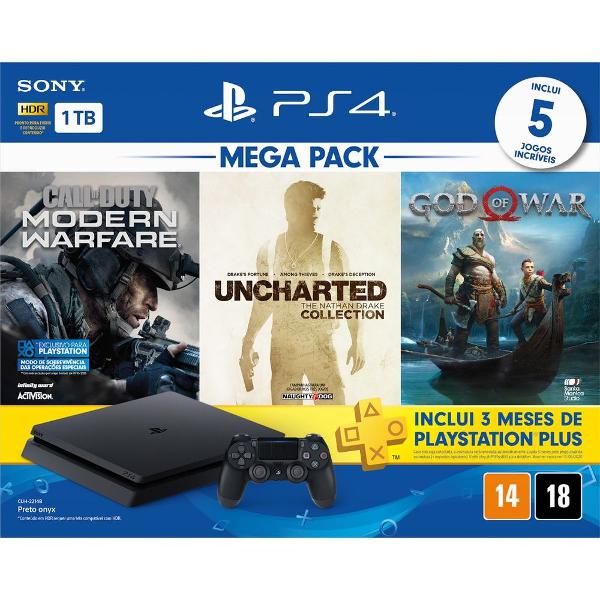 console ps4 1tb + 5 jogos + controle dualshock 4 bundle hits