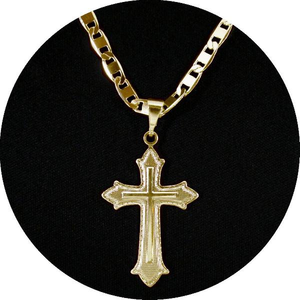 corrente masculina crucifixo piastrine 60cm banhada a ouro
