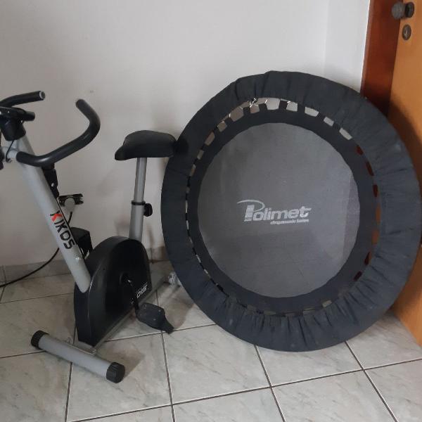 kit bicicleta ergométrica e cama elástica com molas.