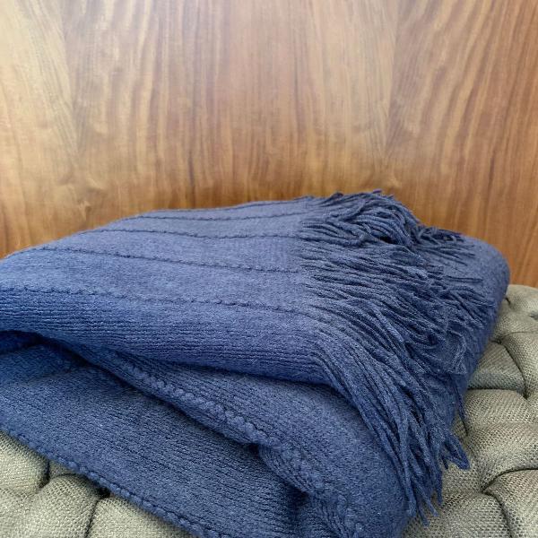 manta tricot cachemire azul marinho