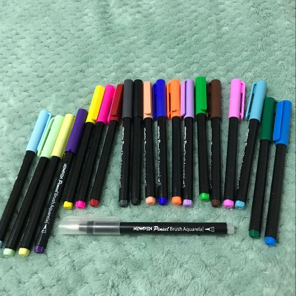 pincel brush aquarela 12+6 pastel+1 blender (estojo) newpen,