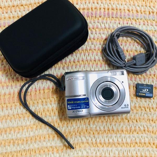 câmera digital olympus x-760 + cartão 512mb+estojo