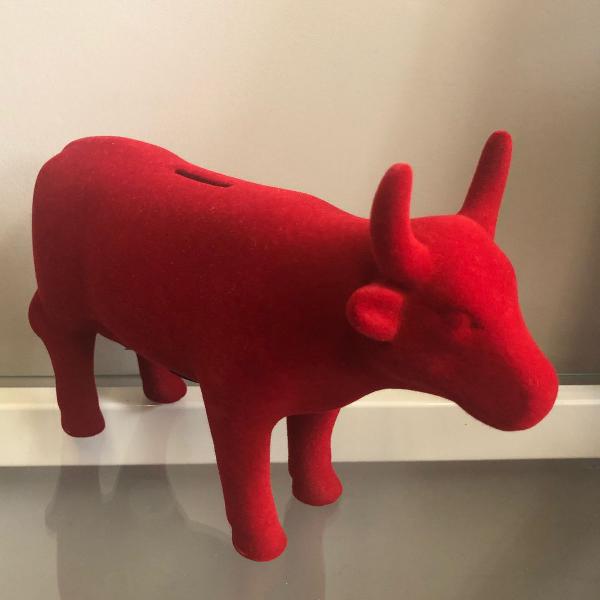 cofre vaca vermelho cerâmica flocado