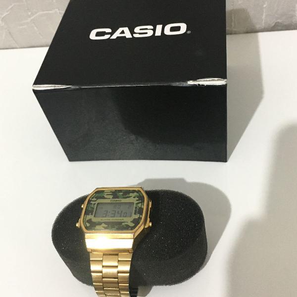 relogio casio dourado e camuflado a168wegc-3ef