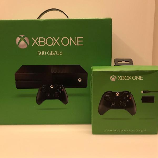 xbox one + 2 controles + play and charge kit + headset