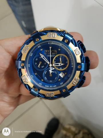 Relógio invicta thunderbolt dourado com azul última peça