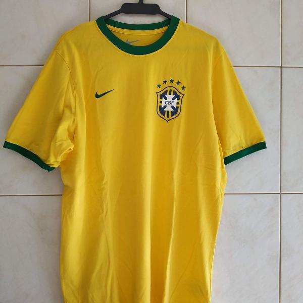 camiseta nike brasil core ringer amarela