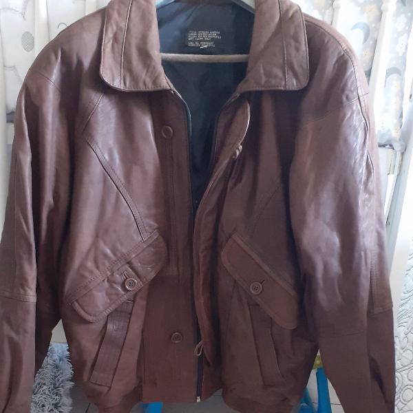 jaqueta masculina marrom em couro original Tam. G