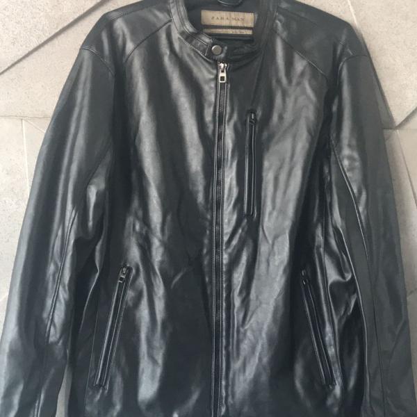 jaqueta masculina preta couro sintético zara