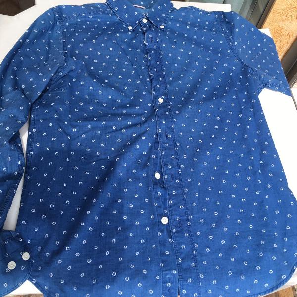 camisa azul trenery (australia) slim fit com estampa