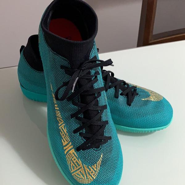 chuteira futsal nike mercurial superfly 6 - verde água