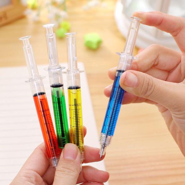 kit 4 canetas formato seringa medico farmácia presente