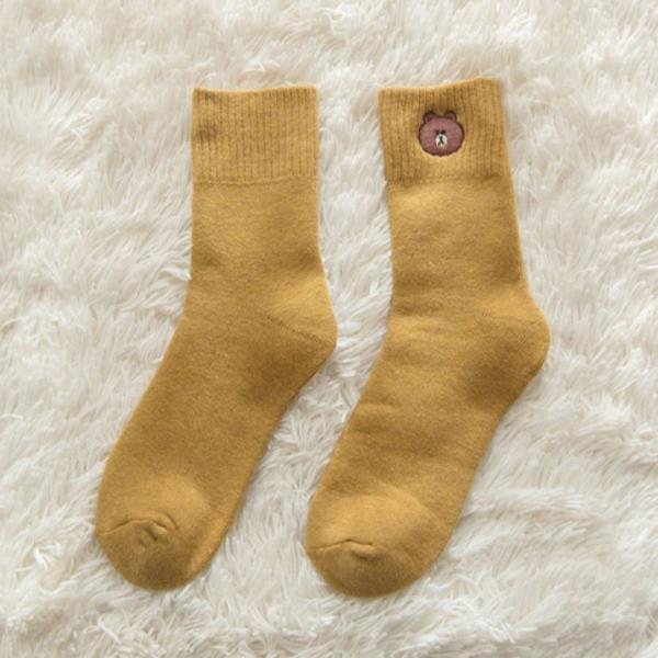 meia cano médio bear knitting socks japanese yellow -