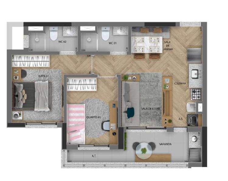 Apartamento 02 Dormitórios com Suite vaga e Deposito