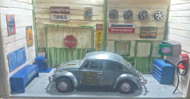 Diorama de Borracharia 1:36 com Volkswagen Fusca