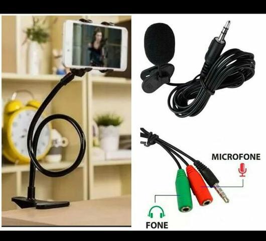 Suporte de mesa + microfone + adaptador p3(produto novo)