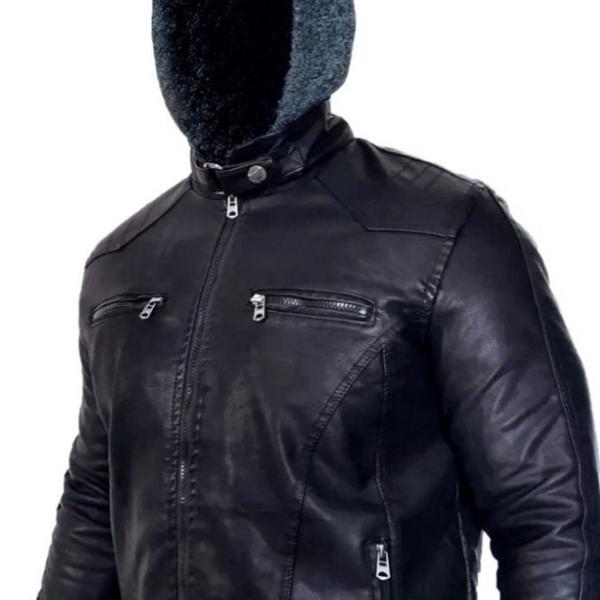 jaqueta de couro masculina nova com etiqueta capuz