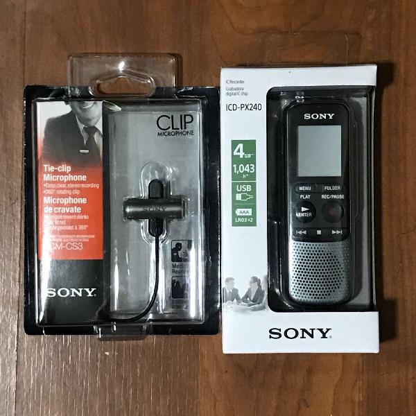 kit gravador sony lcd px240 + microfone sony ecm-cs3