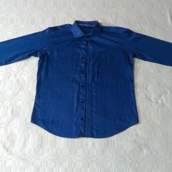 Camisa social slim fit, cor azul, tam. 2, algodão, fio 80