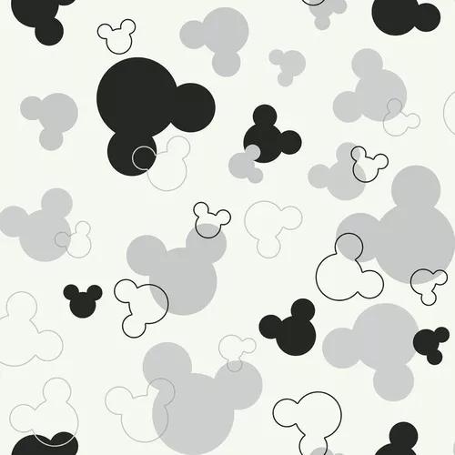 Papel De Parede Infantil Mickey Disney Preto, Branco E Cinza
