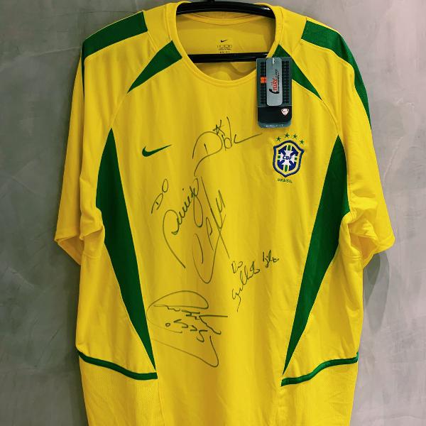 camisa oficial da seleção brasileira copa 2002 autografada
