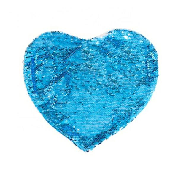 Almofada de Lantejoula Coração Azul Clara e Branca -