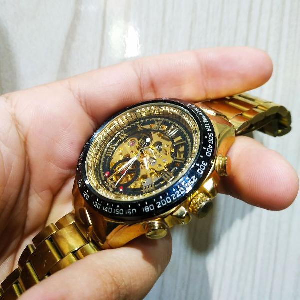 Relógio Dourado Luxo Winner 432 Original Inox Automático