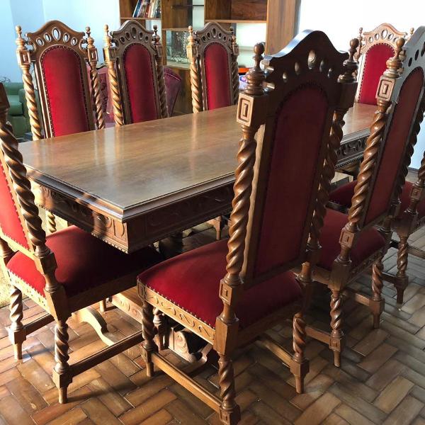 arca+mesa +8 cadeiras -madeira cerejeira