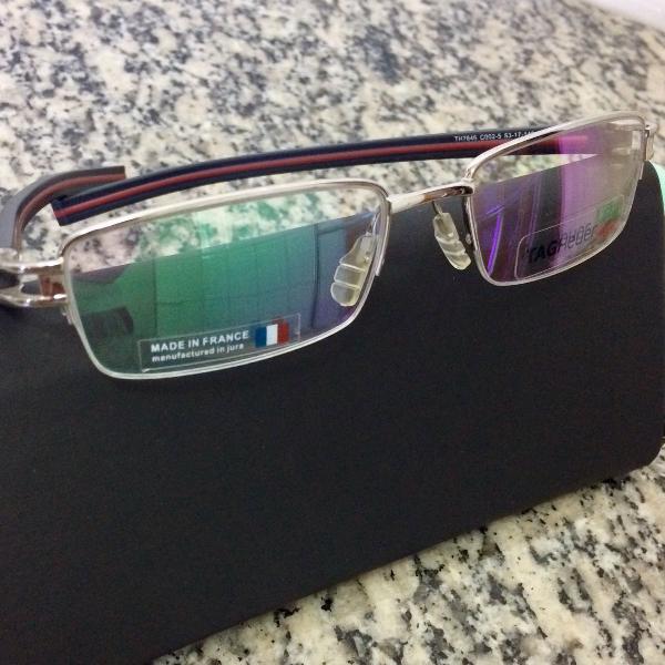 armação de óculos de grau tag th7646 preta e vermelha