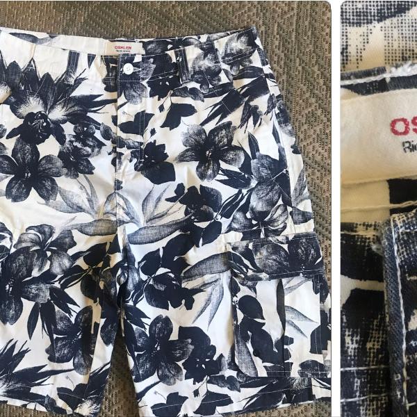 bermuda osklen cargo em brim estampado floral nova nunca