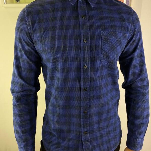 camisa masculina topman azul escuro xadrez slim