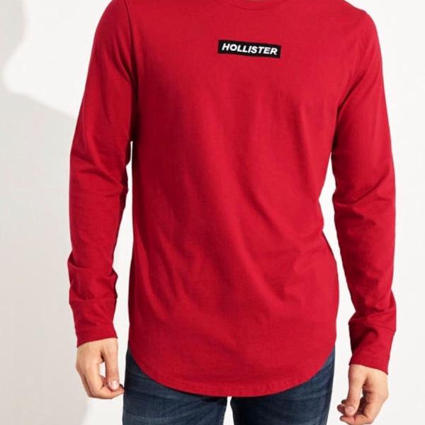 camiseta hollister vermelha bordada manga longa tamanho m