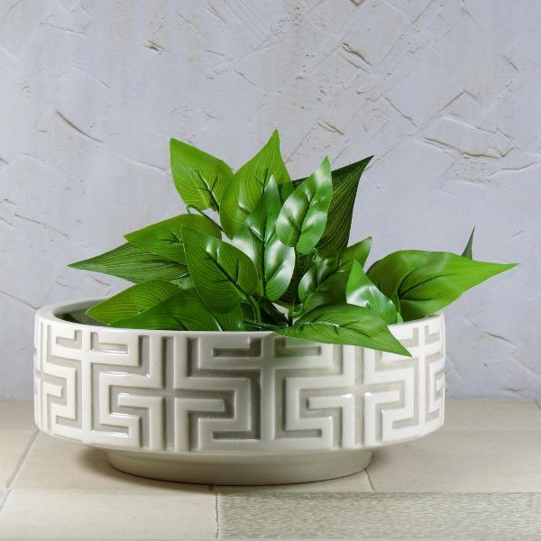 centro de mesa ou cachepot branco cerâmica étnico mod