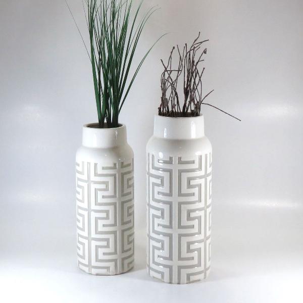 conj 2 vasos decorativo planta flores cerâmica branco