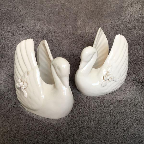 par de vasos cisne branco porcelana