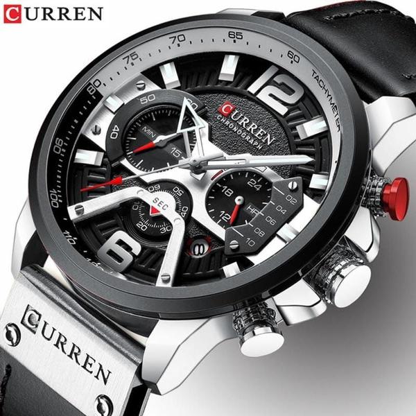 relógio masculino curren 8329 original pulseira couro nf-e