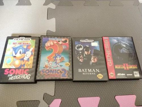Lote 4 Jogos Mega Drive Sonic 1 E 2 Batman Mortal Kombat 2