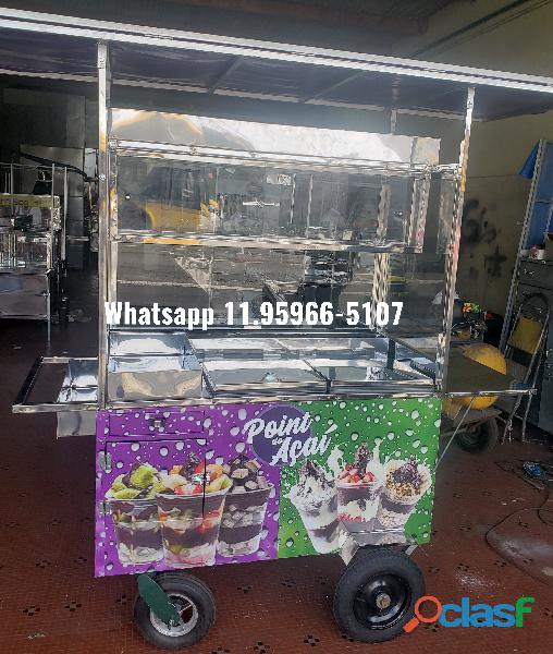 carrinho de açaí duplo com vidros laterais para proteção