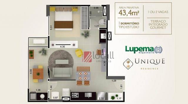 Apartamento com 1 dormitório para alugar, 43 m² por R$