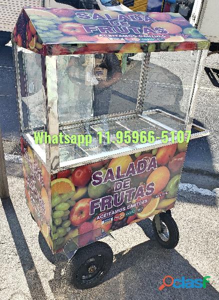 carrinho de salada de frutas personalizado com toldo