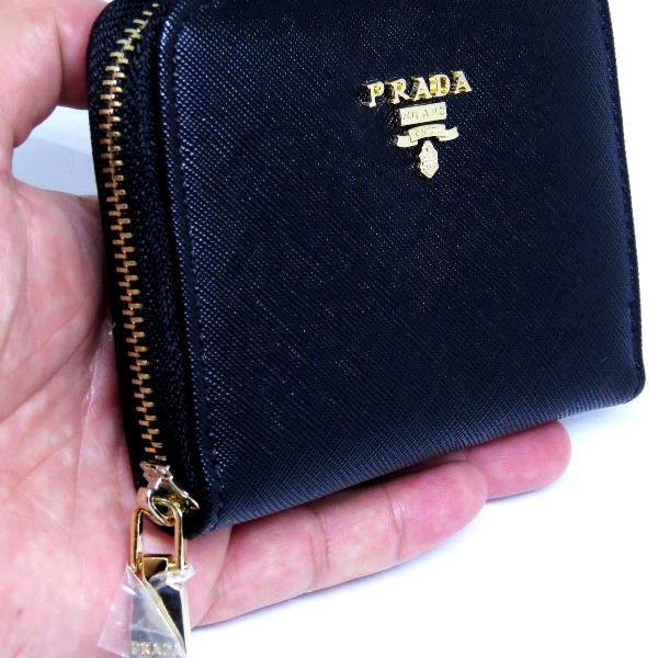 carteira prada feminina couro preto ziper gold