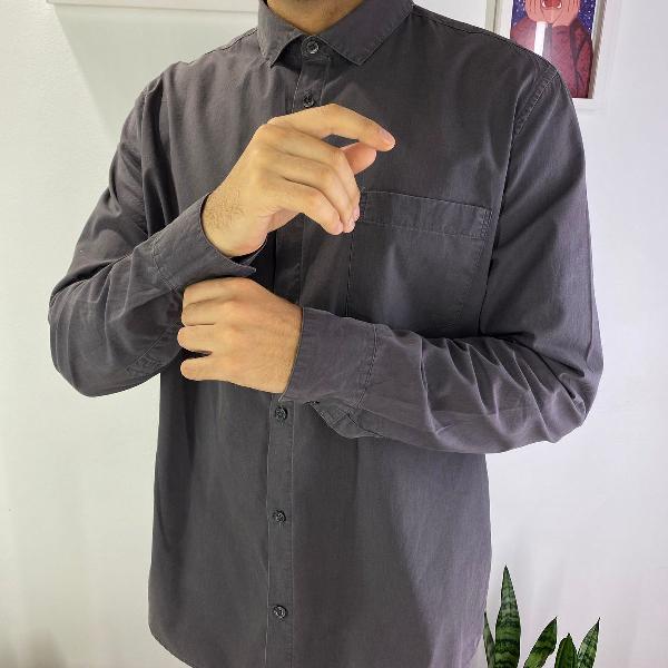 camisa algodão manga comprida cinza cedar wood state estilo